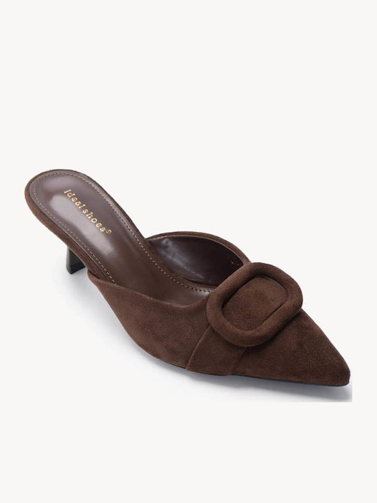 Brown Suede Mules Low Heel
