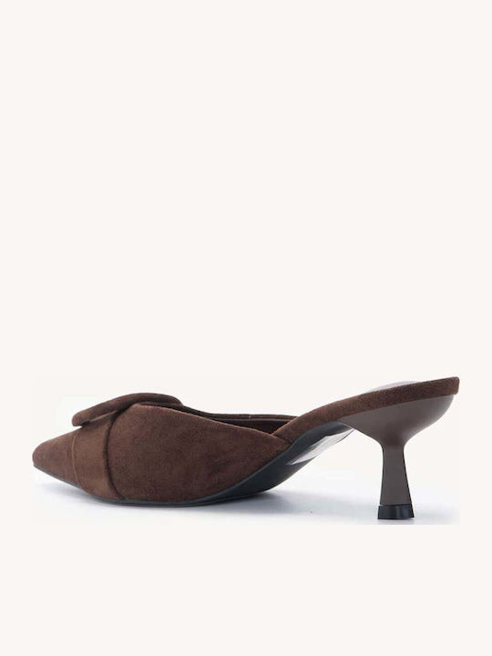 Brown Suede Mules Low Heel
