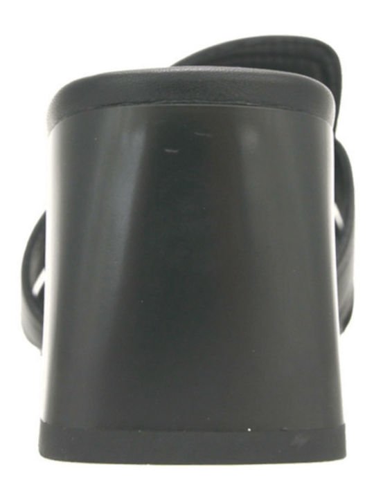 Leather Mules with Low Heel in Black Colour
