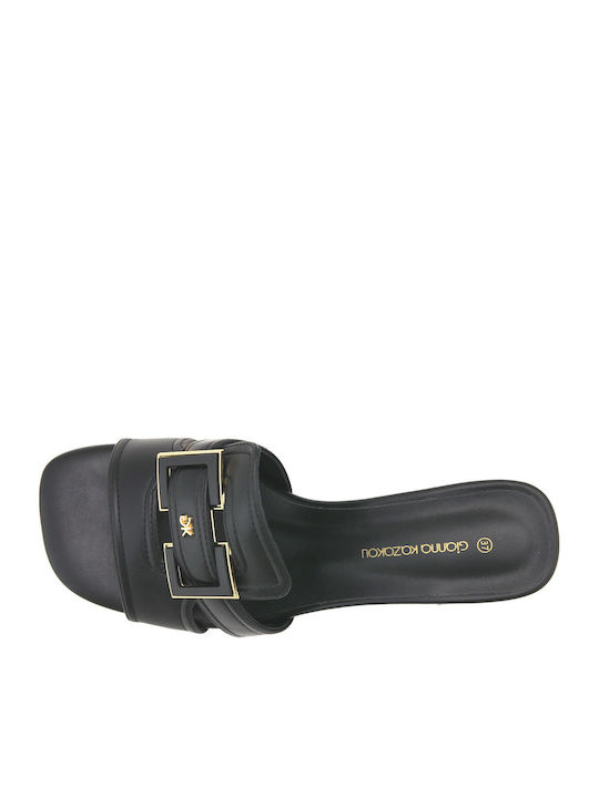 Leather Mules with Low Heel in Black Colour