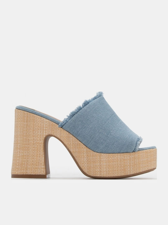 Mules With High Heel In Blue Colour