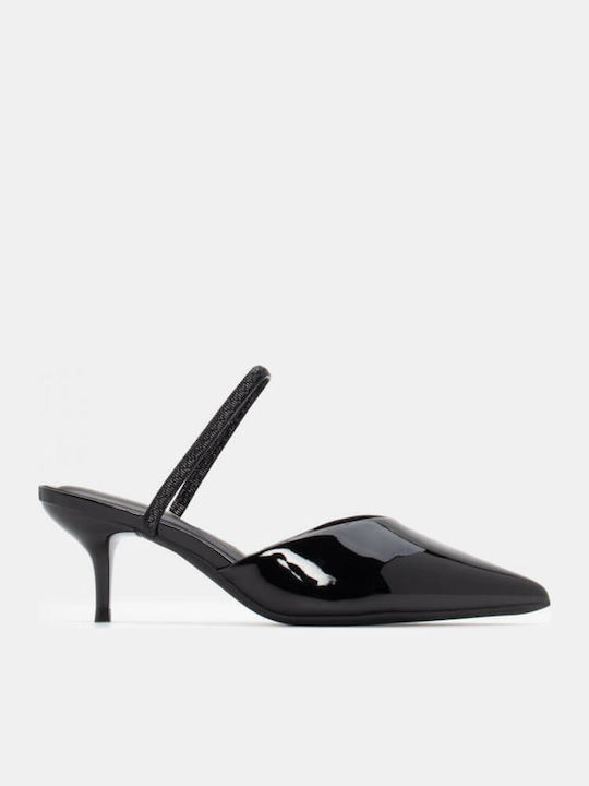 Spitze Zehe Pumps mit Mittlerem Absatz Schwarz