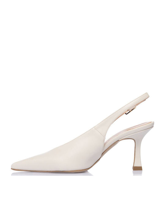 Leder Pumps mit Mittelhohem Absatz Weiß
