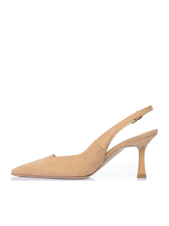 Leather Heels with Medium Heel Tabac Brown