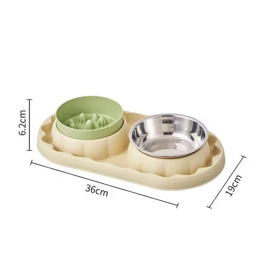 Bol Din Plastic Pentru Hrană & Apă Cu Hrănire Lentă Pentru Câine Cu Suport 2x 36cm În Culoare Verde