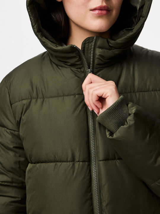 Langes Damen Puffer Jacken für Winter Khaki