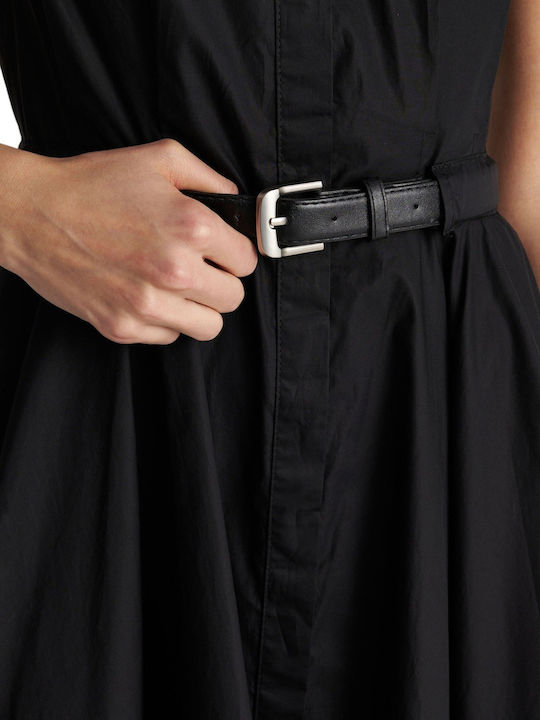 Summer Midi Shirt Dress Sleeveless Black