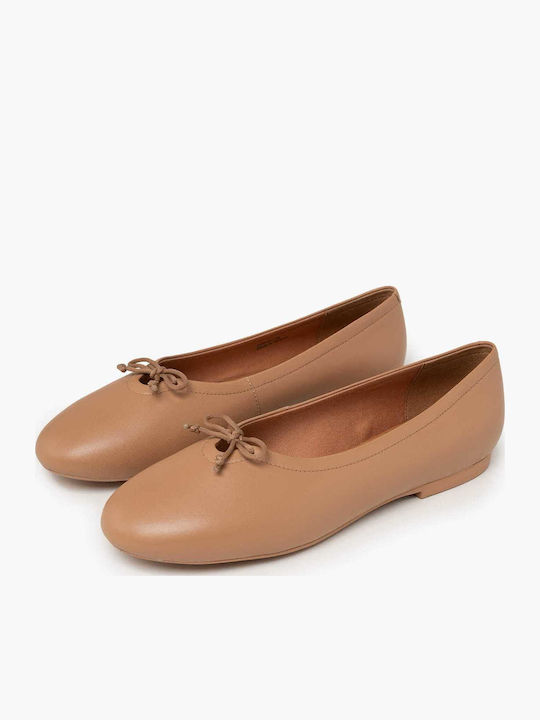 Leather Women's Ballerina Shoes in Beige Colour