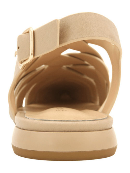 Leather Women's Ballerina Shoes in Beige Colour