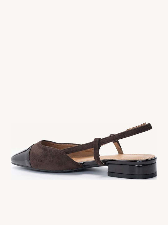 Braune Damen Ballerinas Slingback Mit Riemen Mit Quaderförmiger Spitze