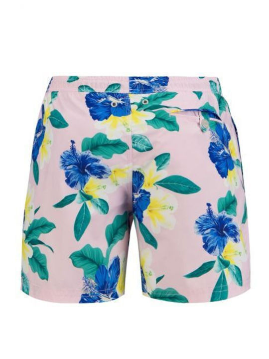 Men's Swimwear Shorts Hibiscus 9084-Pink-XL