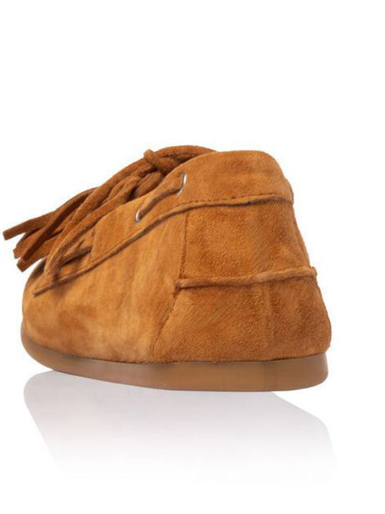 Leather Women's Boat Shoes in Tabac Brown Colour
