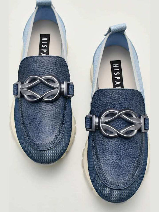 Leather Women's Loafers in Blue Colour