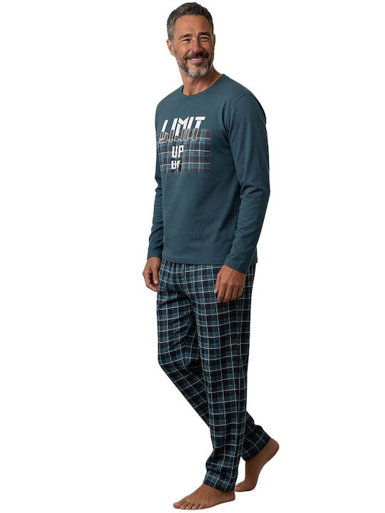 Collection Winter Checked Men's Cotton Pyjama Pants Petrol