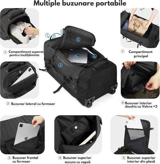 Sak Voiaj Înapoi 86l Negru cu Roți Textil