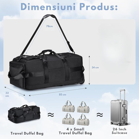 Sack Reise Rücken 85lt Schwarzes mit Rädern Stoff M85xB32xH34cm