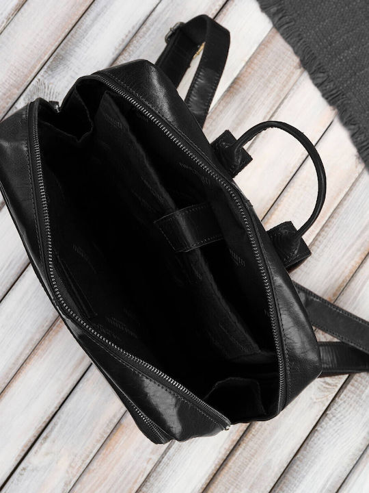 Rucsac Bărbătesc Vintage din Piele pentru Laptop Urban Negru Office la Colegiu Im-07-bl