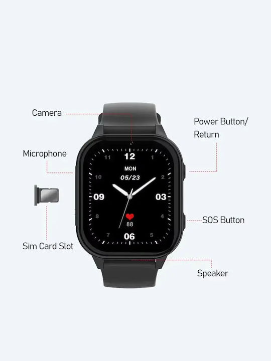 Nubki Детски Смарт Часовник 4G с GPS и Камера Черен
