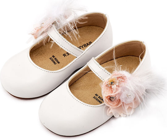 Babywalker Christening Leather Pumps White-Pink