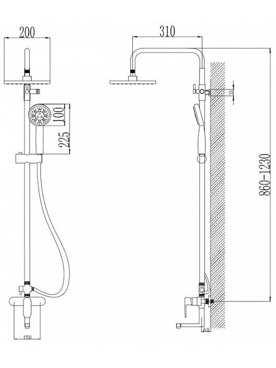 Inter Ceramic Ρυθμιζόμενη Στήλη Ντουζ με Μπαταρία Γκρι Inter Ceramic Ρυθμιζόμενη Στήλη Ντουζ με Μπαταρία Γκρι