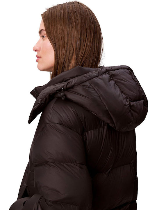 Women's Short Puffer Jacket for Winter with Hood Black