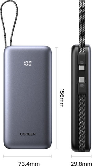 Ugreen PB528 Power Bank 20000mAh 30W με Θύρα USB-A και Θύρα USB-C Power Delivery Γκρι