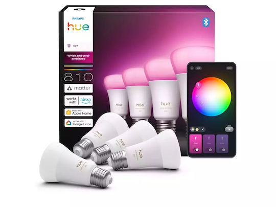 Philips Smart Λάμπες Hue White And Colour Ambiance LED για Ντουί E27 και Σχήμα A60 810lm Dimmable 4τμχ
