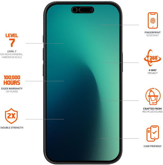 Eiger Datenschutz Glas Displayschutzfolie Mountain Edge 360 Grs iPhone 17 Pro Max 16 Pro Max Schwarz