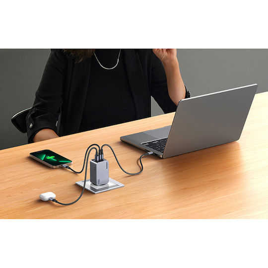 Ugreen Charger GaN with USB-A Port and 2 USB-C Ports and Cable USB-C - USB-C 100W Power Delivery / Quick Charge 4+ Gray (Nexode Pro)