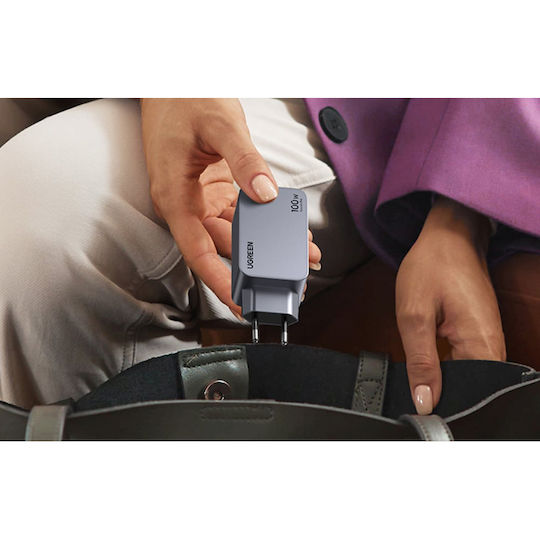Ugreen Charger GaN with USB-A Port and 2 USB-C Ports and Cable USB-C - USB-C 100W Power Delivery / Quick Charge 4+ Gray (Nexode Pro)
