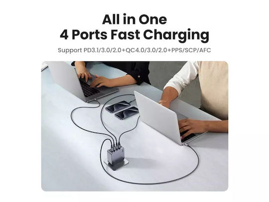 Ugreen Charger GaN with USB-A Port and 3 USB-C Ports and Cable USB-C - USB-C 160W Power Delivery Blacks (Nexode Pro)