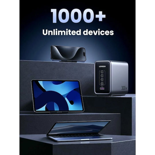 Ugreen Βάση Φόρτισης GaN με Θύρα USB-A και 4 Θύρες USB-C 300W Power Delivery σε Μαύρο χρώμα (Nexode)