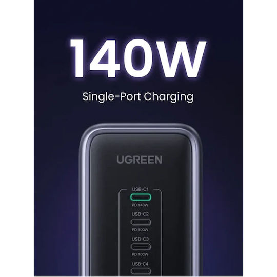 Ugreen Βάση Φόρτισης GaN με Θύρα USB-A και 4 Θύρες USB-C 300W Power Delivery σε Μαύρο χρώμα (Nexode)