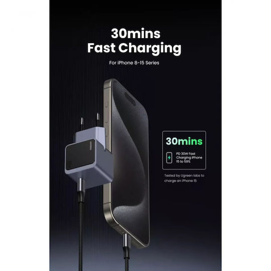 Ugreen Φορτιστής Χωρίς Καλώδιο GaN με Θύρα USB-C 30W Power Delivery / Quick Charge 3.0 Γκρι (Nexode S Χ503)