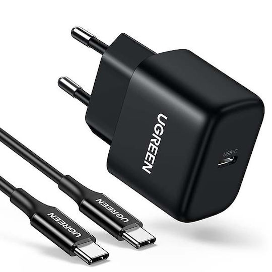 Ugreen Charger with USB-C Port and Cable USB-C - USB-C 25W Power Delivery / Quick Charge 3.0 Blacks (Cd250)