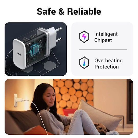 Ugreen Φορτιστής Χωρίς Καλώδιο με Θύρα USB-C 20W Power Delivery Λευκός (CD137)