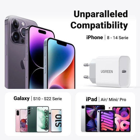 Ugreen Φορτιστής Χωρίς Καλώδιο με Θύρα USB-C 20W Power Delivery Λευκός (CD137)