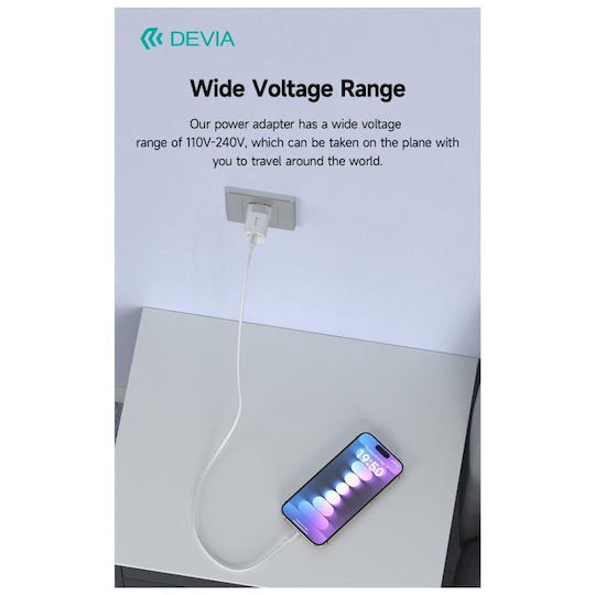 Devia Φορτιστής Χωρίς Καλώδιο GaN με Θύρα USB-C 30W Power Delivery / Quick Charge 3.0 Λευκός (RLC-545)