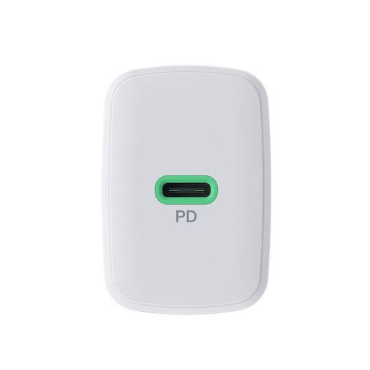 Green Cell Charger with Built-in Cable with USB-C Port USB-C 30W Power Delivery Whites (PowerSource Solo30)