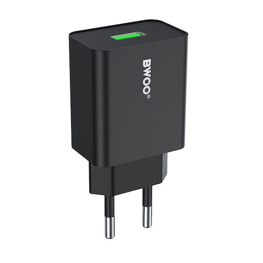 BWOO Φορτιστής Χωρίς Καλώδιο με Θύρα USB-A 12W Μαύρος (CDA249)