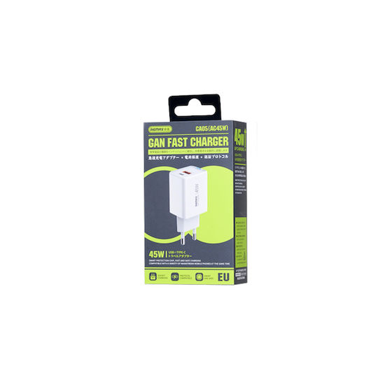 Remax Φορτιστής Χωρίς Καλώδιο GaN με Θύρα USB-A και Θύρα USB-C 45W Quick Charge 4.0 Λευκός (CA05)