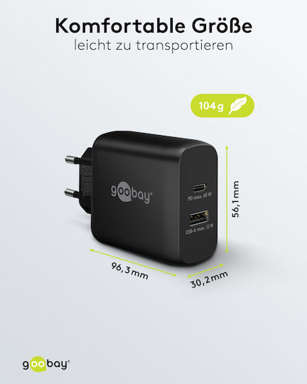Goobay Charger Without Cable with USB-A Port and USB-C Port Power Delivery Blacks (65409)
