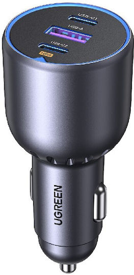 Ugreen Auto-Ladegerät 130W Schnellladung mit Anschlüssen: 2xUSB 2xType-C mit Kabel Typ-C,TC-TC Gray Farbe