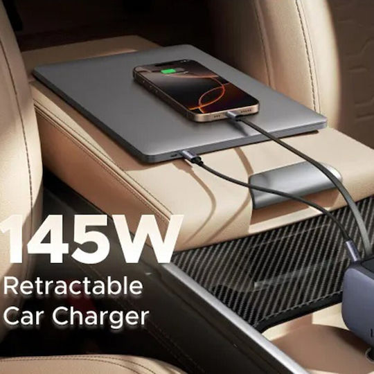 Ugreen Car Charger 145W 3A Fast Charging with Ports: 1xUSB 1xType-C with Cable Embedded Gray Color