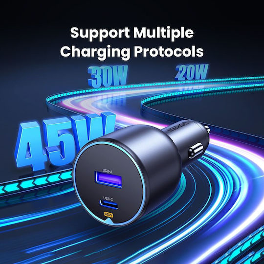 Ugreen EC701 Φορτιστής Αυτοκινήτου 63W με Θύρες: 1xUSB 1xType-C Μαύρο Χρώμα
