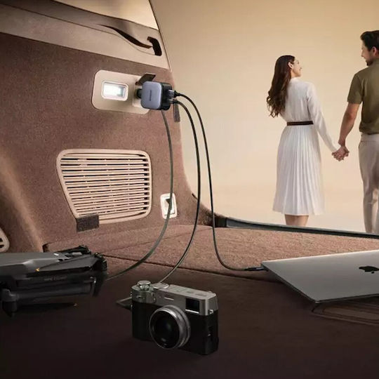 Ugreen Auto-Ladegerät 90W 3A Schnellladung mit Anschlüssen: 1xUSB 1xType-C mit Kabel Eingebettet Gray Farbe