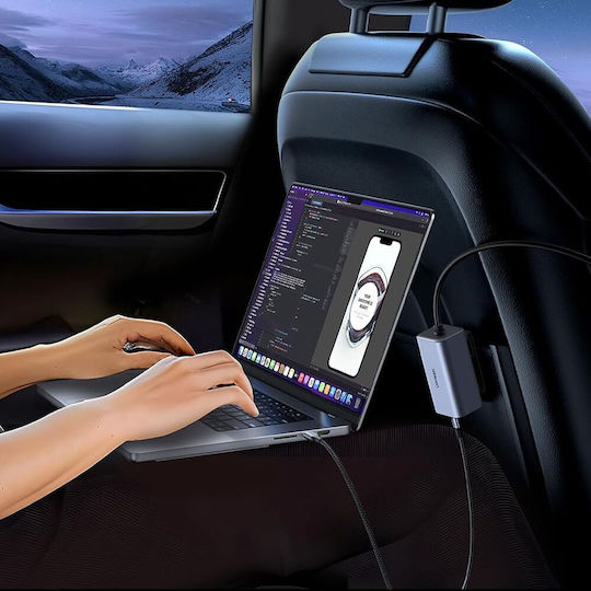 Ugreen EC706 Auto-Ladegerät 150W Schnellladung mit Anschlüssen: 1xUSB 1xType-C mit Kabel Eingebettet Gray Farbe
