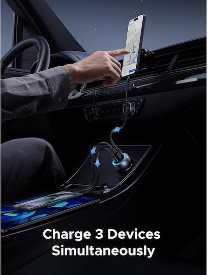 Ugreen EC307 Car Charger 30W 3A with Ports: 1xUSB 2xType-C