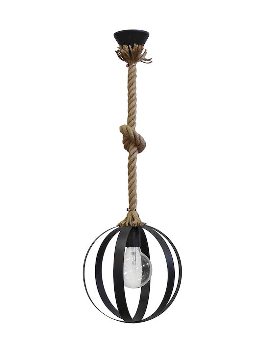 Heronia Pendant Light Black with Rope for Socket E27 25x75cm