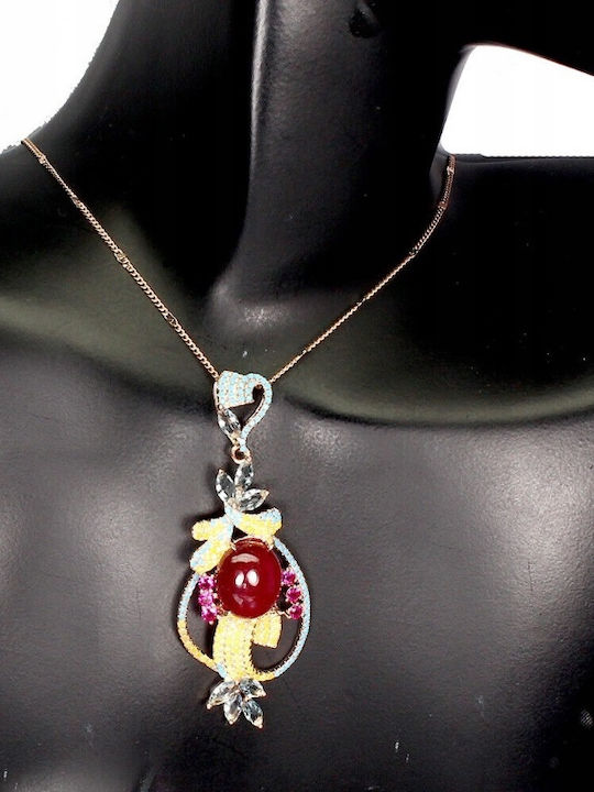 Silver Necklace Zircon Rubies 925 Natural 10